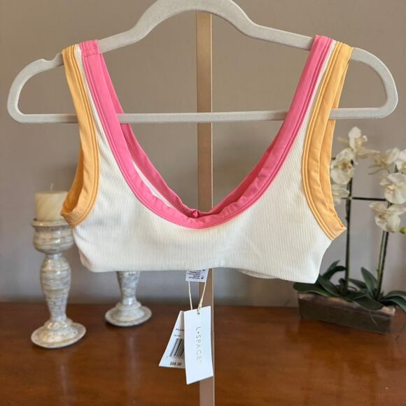 L*Space Lala Bikini Top Ribbed Cream Guava Golden Hour M NWT - Picture 7 of 10